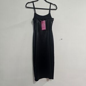 NEW with tags black slip dress large leg slit Mia Rose